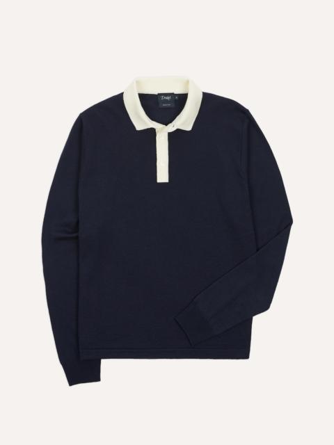 Drake's Navy Merino Wool Knitted Rugby Shirt
