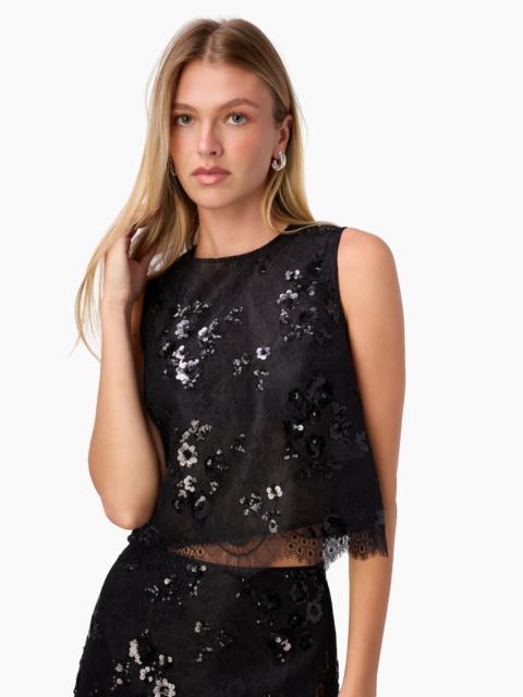 CAMI NYC ARACELY SEQUIN LACE CROPPED TOP BLACK