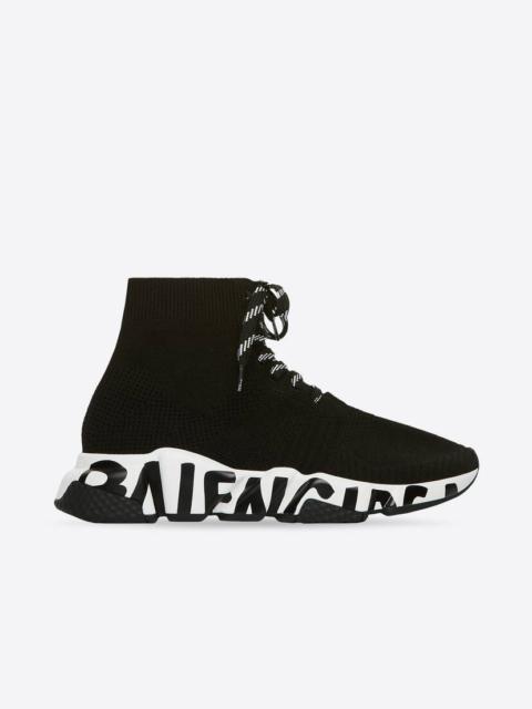 Women's Speed Lace Up Graffiti Recycled Knit Sneaker in Black/white