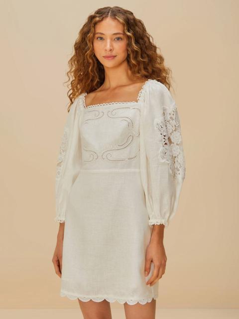 FARM RIO Off-White Embroidered Euroflax™ Premium Linen Mini Dress