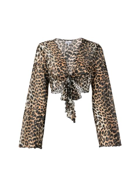leopard-print tie-front cropped blouse
