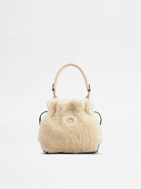 Tod's TOD'S DI BAG BUCKET BAG IN SHEEPSKIN MINI WITH DRAWSTRING - OFF WHITE