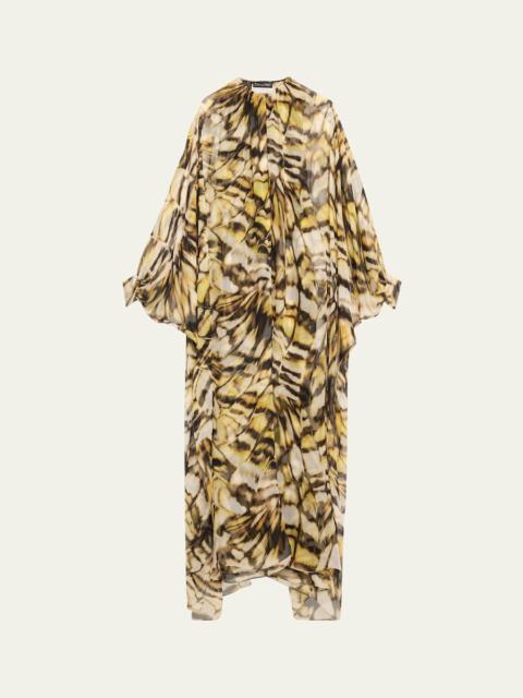 Abstract Butterfly Silk Chiffon Kaftan