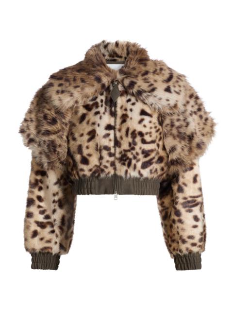 AKNVAS Women's Valde Faux Fur Lynx Bomber Jacket - Tan Brown