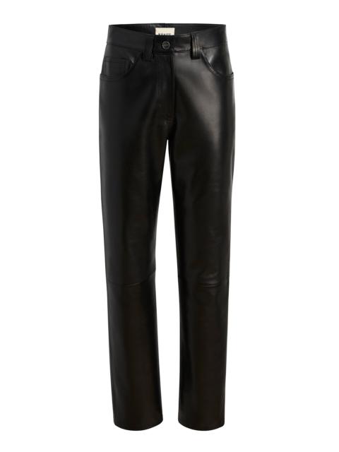 KHAITE Callum Mid-Rise Leather Straight-Leg Pants black