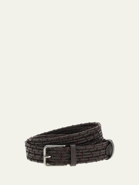 Loro Piana Men's Monterey 32mm Braided Leather & Rayon Belt