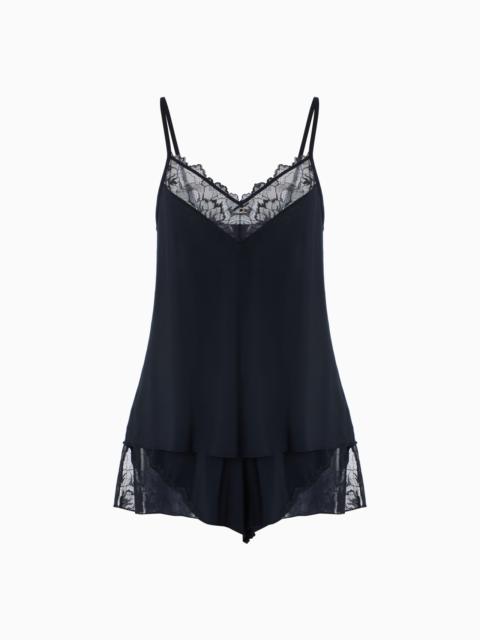 EMPORIO ARMANI ASV ETERNAL LACE PYJAMA TOP AND SHORTS WITH RECYCLED-LACE DETAILS