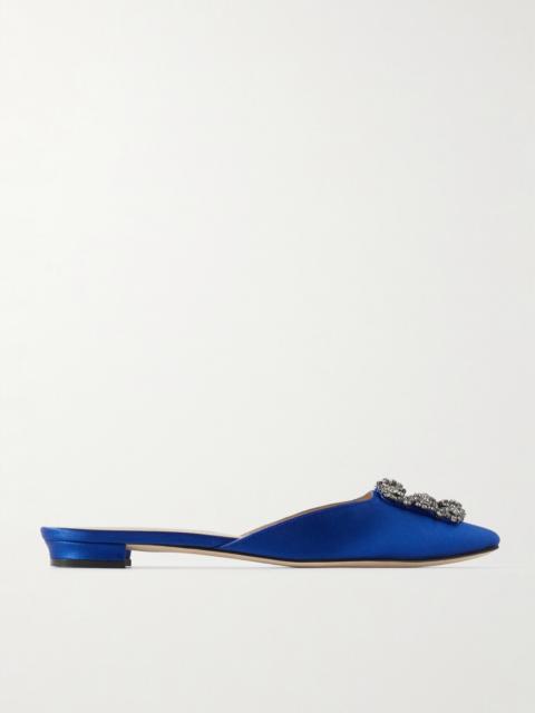 Manolo Blahnik Hangisi Crystal-embellished Satin Slippers