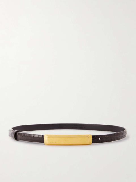 Bar croc-effect leather belt