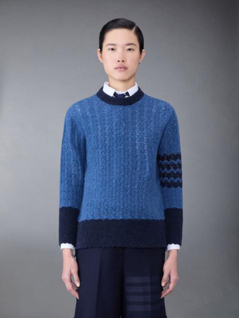 Shetland Cable Pointelle 4-Bar Crew Neck Pullover