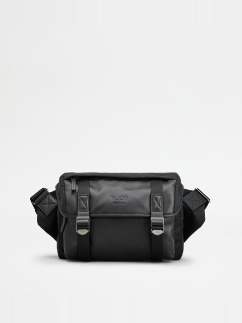 CROSSBODY BAG IN FABRIC AND LEATHER SMALL - BLACK