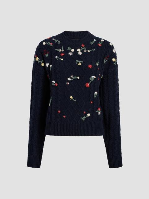 KHAITE Women's Elias Embroidered Cashmere Crewneck Sweater - Deep Navy