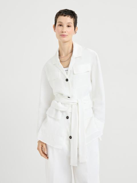Brunello Cucinelli Viscose and linen fluid twill safari jacket with monili