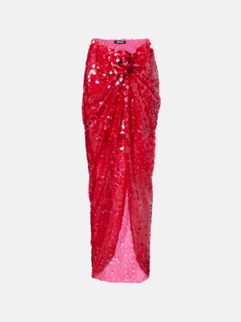 ROTATE Asymmetric gathered sequined maxi skirt