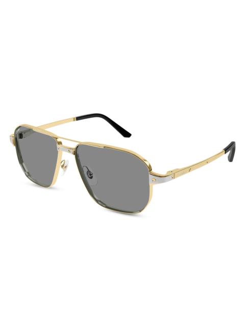 Cartier Men's Santos Evolution 59MM 24K-Gold-Plated & Platinum-Plated Metal Navigator Sunglasses - Gold Grey