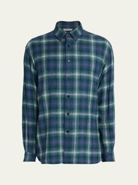 AURALEE Men's Plaid Wool Button-Down Shirt