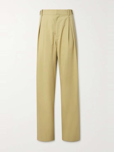 Pleated cotton-blend poplin wide-leg pants