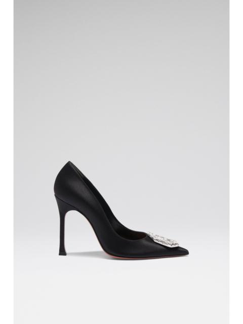 Amina Muaddi CAMELIA PUMP 105 BLACK SATIN
