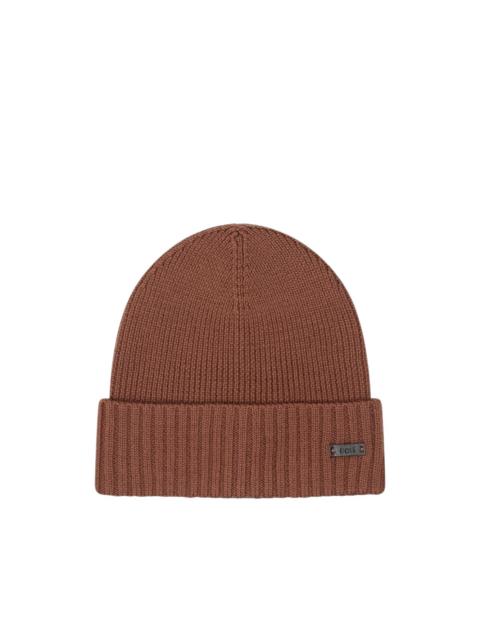 BOSS rib-knit virgin-wool beanie with logo plaque