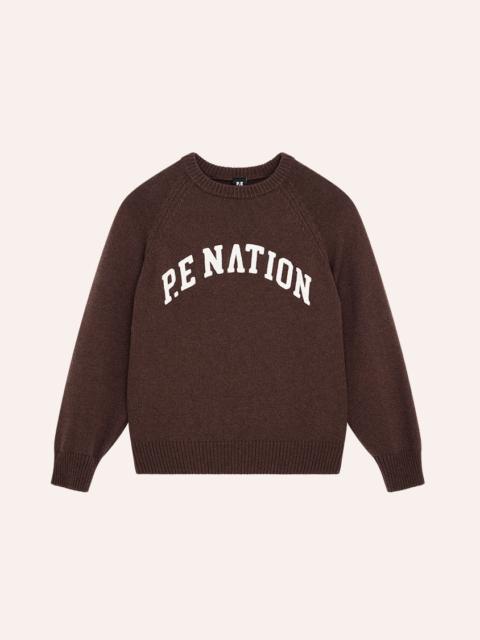 P.E NATION LEGACY KNIT CREW IN COFFEE