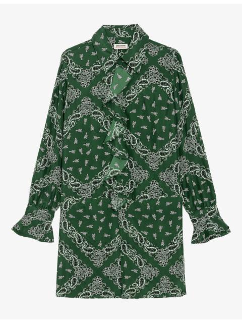 Zadig & Voltaire Rhelyne Bandana-Print long-Sleeve Silk Mini Dress