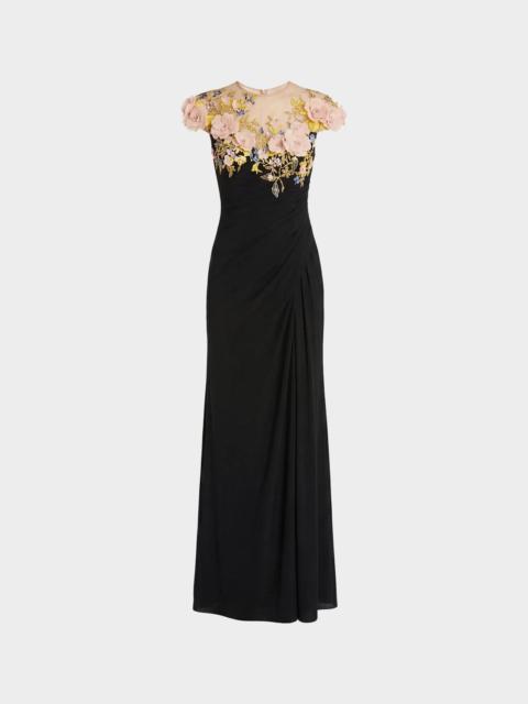 MAC DUGGAL Floral Illusion Mesh Column Gown