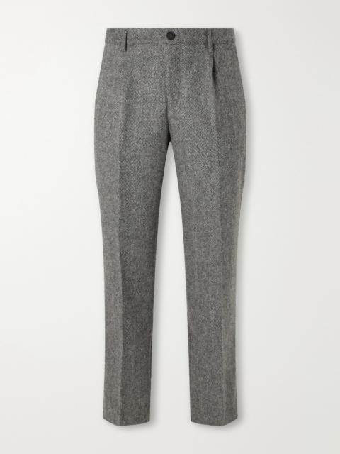Portuguese Flannel Straight-Leg Pleated Wool Herringbone Trousers