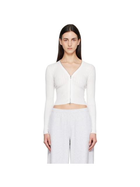 Alexander Wang White V-Neck Long Sleeve Pointelle Zip Cardigan