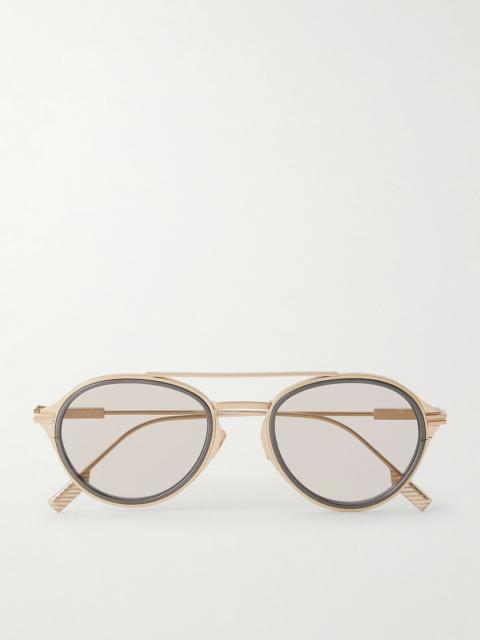 ZEGNA Double-Bridge Aviator-Style Two-Tone Titanium Sunglasses Gold