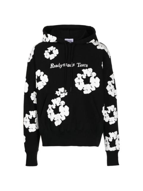 floral-print slogan-embroidered hoodie