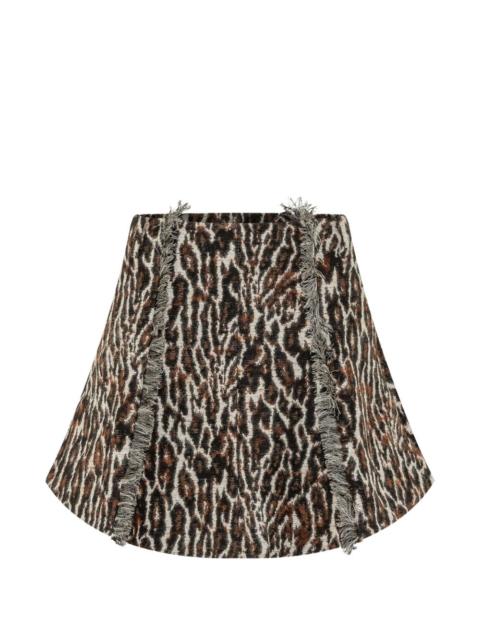 GANNI leopard-jacquard frayed-edge mini skirt