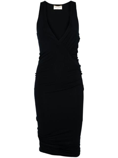 SAINT LAURENT ruched V-neck mini dress