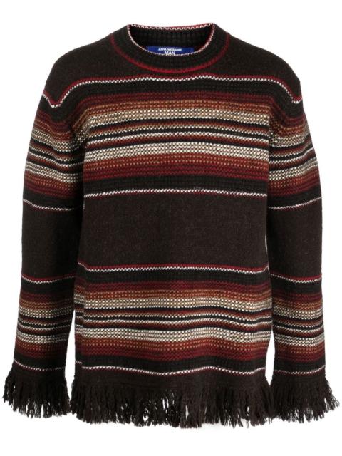 fringe-detail crew neck jumper