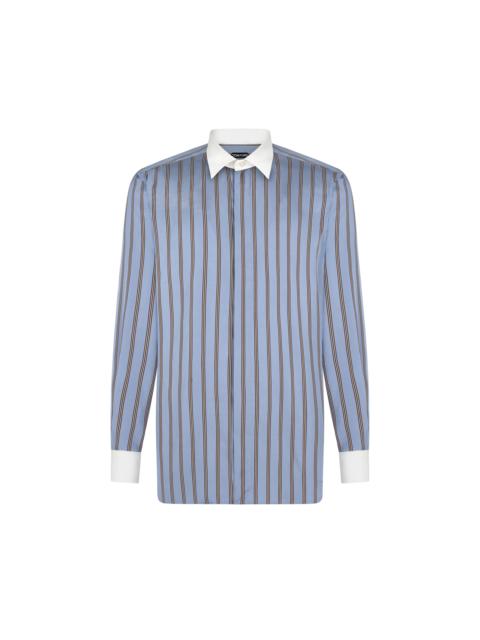 TOM FORD REGULAR STRIPE SILK JACQUARD CONTRAST FLUID FIT SHIRT