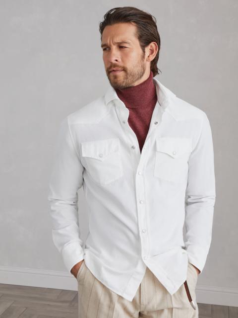 Brunello Cucinelli Garment-dyed easy fit western shirt in narrow wale corduroy
