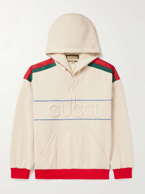 GUCCI Logo-Appliquéd Mesh-Trimmed Jersey Hoodie