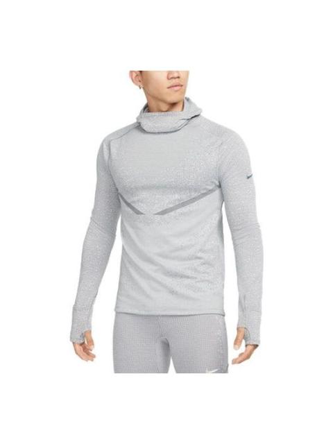 Nike Men's Nike Therma-fit Adv Division Logo Printing Solid Color Hooded Long Sleeves Smoke Grey T-Shirt
