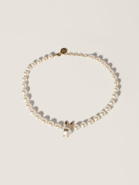 Miu Miu Metal and pearl necklace