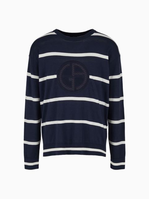 Striped crew-neck jumper in cotton and cashmere