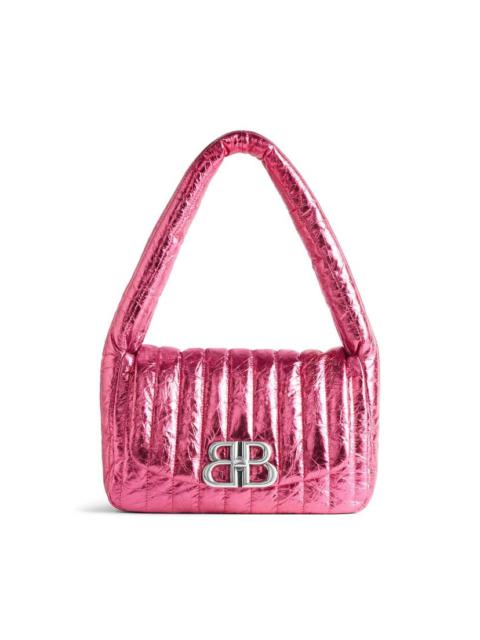BALENCIAGA Women's Monaco Small Sling Bag Metallized Quilted in Pink