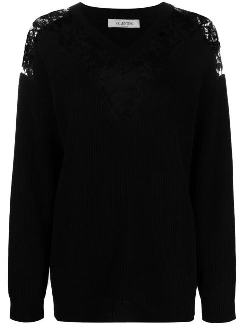 Valentino lace-embellished V-neck jumper