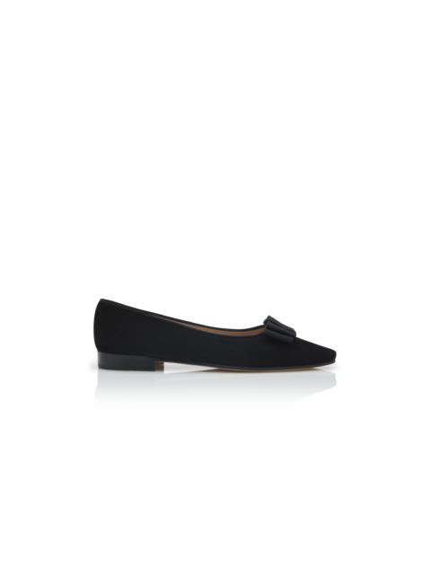 Manolo Blahnik Black Suede Bow Detail Flat Shoes