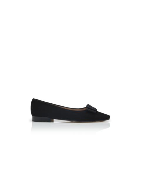 Black Suede Bow Detail Flat Shoes