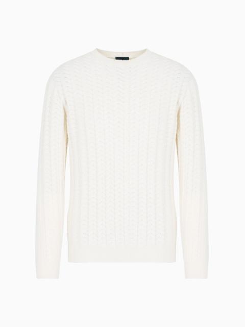 GIORGIO ARMANI Crew-neck jumper in chevron jacquard cotton, cashmere and silk