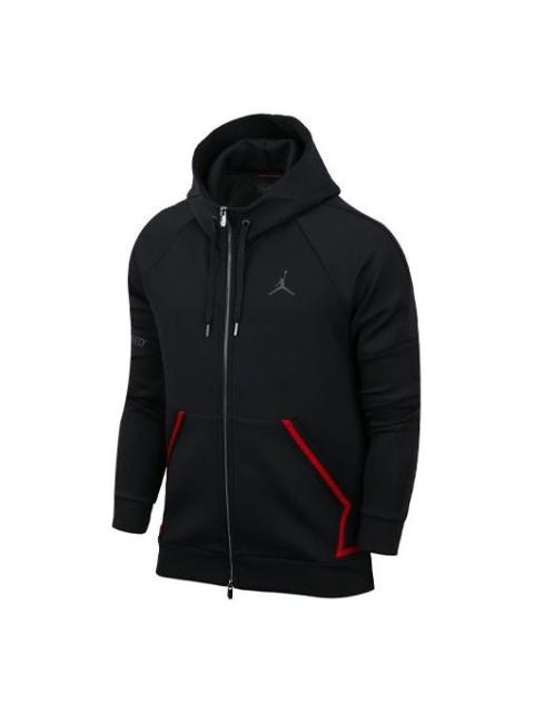 Air Jordan logo Splicing Zipper Sports Hooded Jacket Men's Black CK1343-010