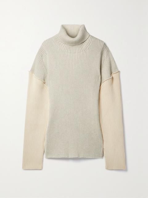 The Row Dua two-tone ribbed cotton and cashmere-blend sweater Beige