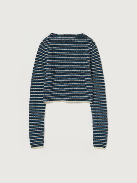AURALEE SHETLAND WOOL CASHMERE RIB KNIT BOAT-NECK P/O