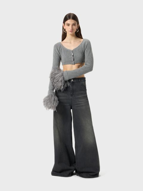 Blumarine WOOL CARDIGAN WITH FEATHERS