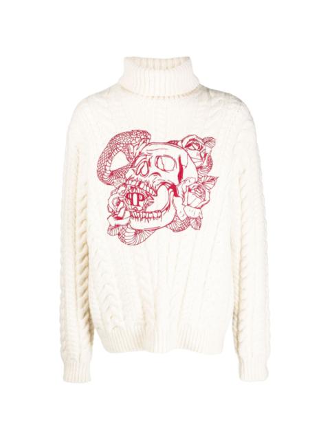skull-embroidered wool-blend jumper
