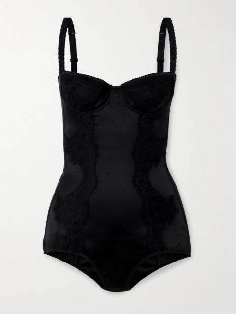 Dolce & Gabbana Lace-trimmed Silk-blend Satin Bodysuit